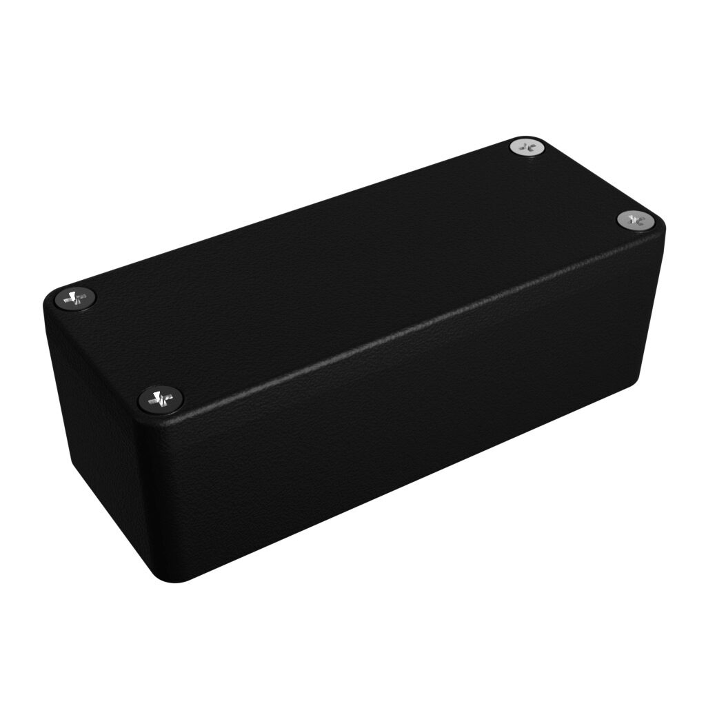 1550Z102BK - Hammond enclosure, NEMA 1/4/4X/12/13, 90 x 36 x 30mm (HxWxD), die-cast aluminum alloy, black, powder coat finish, screw cover.