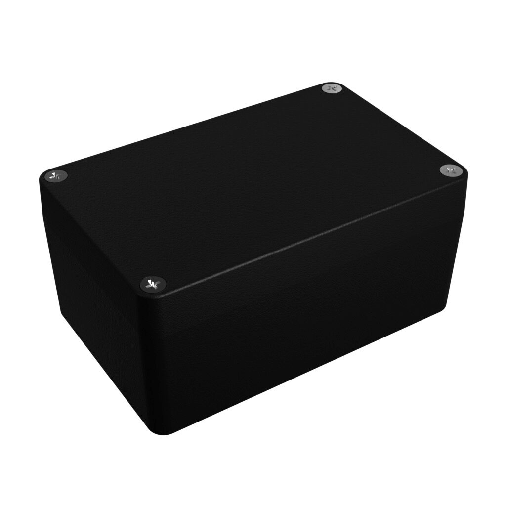 1550Z108BK - Hammond enclosure, NEMA 1/4/4X/12/13, 125 x 80 x 59mm (HxWxD), die-cast aluminum alloy, black, powder coat finish, screw cover.