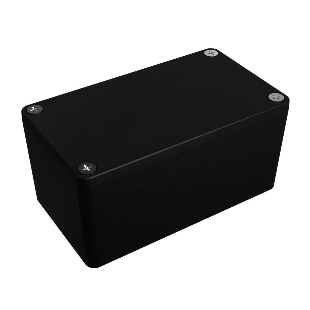 1550Z111BK - Hammond enclosure, NEMA 1/4/4X/12/13, 115 x 65 x 55mm (HxWxD), die-cast aluminum alloy, black, powder coat finish, screw cover.