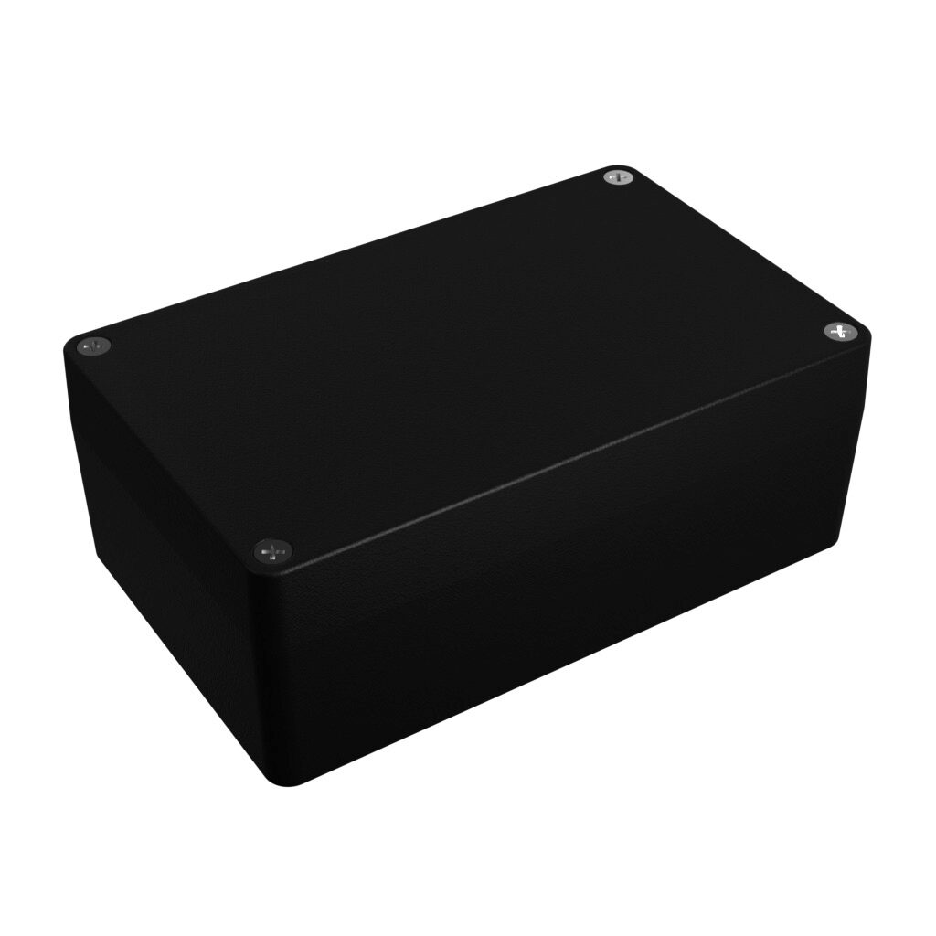 1550Z116BK - Hammond enclosure, NEMA 1/4/4X/12/13, 160 x 100 x 60mm (HxWxD), die-cast aluminum alloy, black, powder coat finish, screw cover.