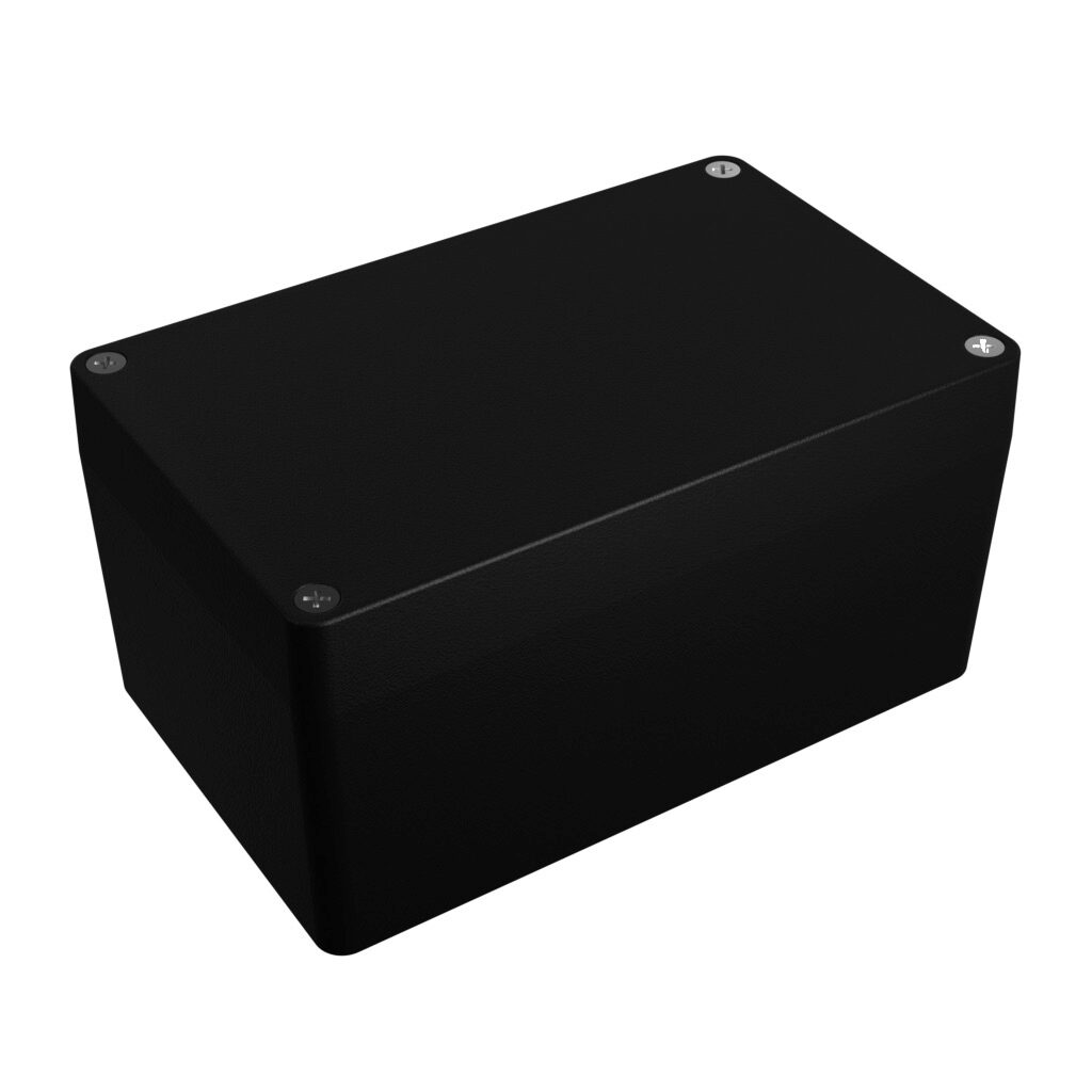 1550Z117BK - Hammond enclosure, NEMA 1/4/4X/12/13, 160 x 100 x 81mm (HxWxD), die-cast aluminum alloy, black, powder coat finish, screw cover.