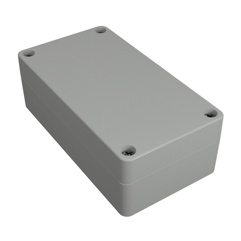 1554C2GY - Hammond enclosure, NEMA 4/4X/6/6P/12/13, 120 x 65 x 41mm (HxWxD), polycarbonate, RAL 7035 light gray, screw cover, purchase subpanel separately.