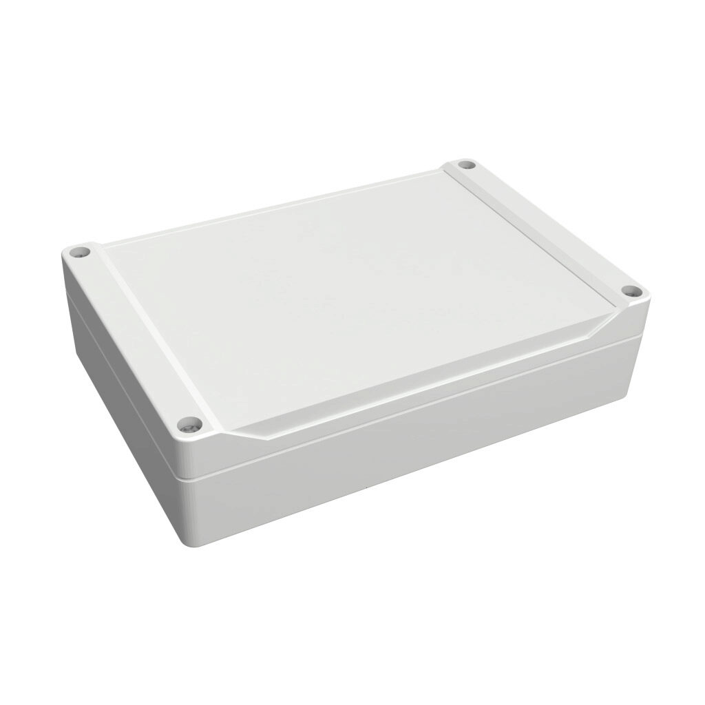 1555HLGY - Hammond enclosure, 180 x 120 x 46mm (HxWxD), ABS plastic, RAL 7035 light gray, screw cover with smooth recess, purchase subpanel separately.