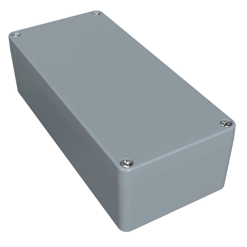 1590Z130GY - Hammond enclosure, NEMA 4/4X/6/6P, 175 x 80 x 52mm (HxWxD), die-cast aluminum alloy, RAL 7001 light gray, powder coat finish, screw cover.