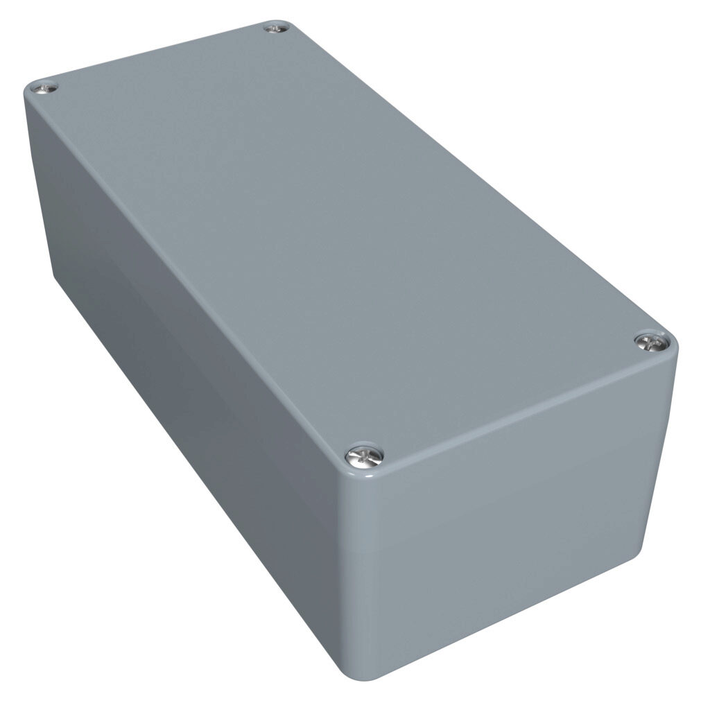 1590Z135GY - Hammond enclosure, NEMA 4/4X/6/6P, 175 x 80 x 60mm (HxWxD), die-cast aluminum alloy, RAL 7001 light gray, powder coat finish, screw cover.