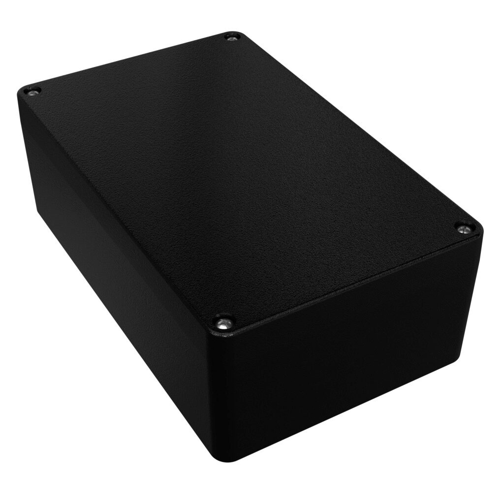 1590Z162BK - Hammond enclosure, NEMA 4/4X/6/6P, 260 x 160 x 90mm (HxWxD), die-cast aluminum alloy, black, powder coat finish, screw cover, purchase subpanel separately.