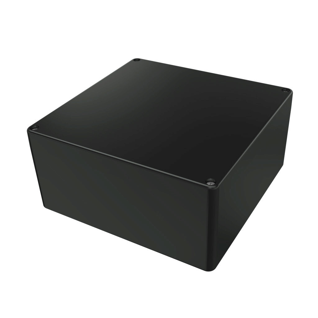 1590ZGRP234BK - Hammond enclosure, NEMA 4/4X, 255 x 250 x 120mm (HxWxD), fiberglass reinforced polyester, black, screw cover, purchase subpanel separately.