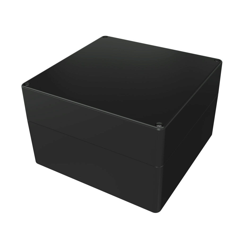 1590ZGRP235BK - Hammond enclosure, NEMA 4/4X, 255 x 250 x 161mm (HxWxD), fiberglass reinforced polyester, black, screw cover, purchase subpanel separately.