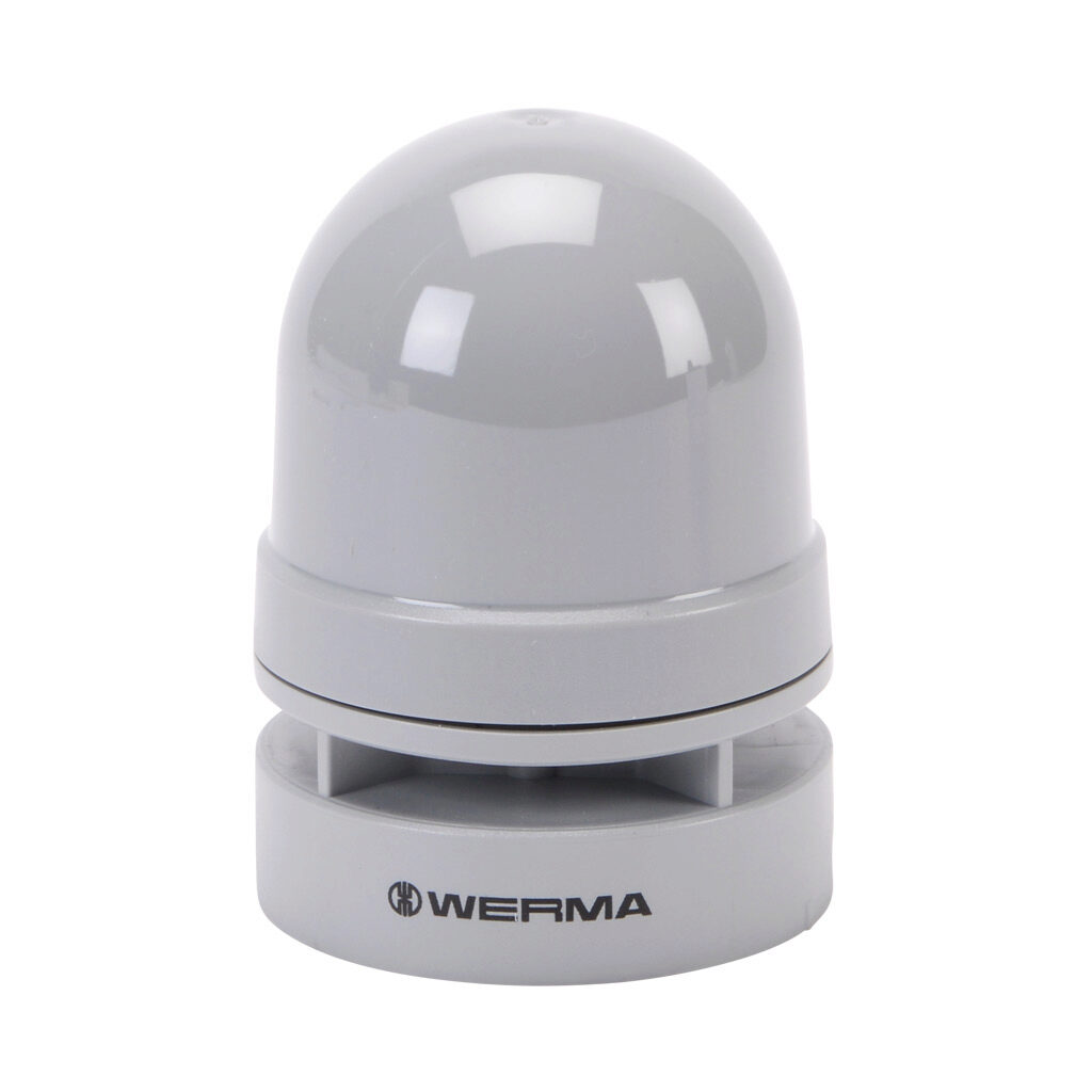 16070074 - WERMA EvoSIGNAL Mini series audible signal horn, 95 dB at 1m, 4 kHz tone frequency, continuous/pulse tone(s), 12 VAC/VDC, modular mount, ABS/polycarbonate housing, gray, IP66. Requires mounting adapter.