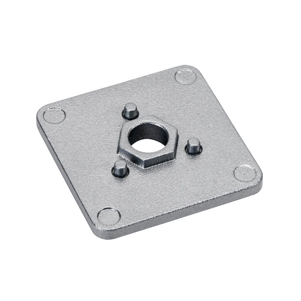 161040 - FATH fixed caster adapter plate, silver, 40 x 40mm, die-cast zinc, slot size 8. For use with 1.5 x 1.5in and 40 x 40mm profile T-slotted rails. Manufacturer part number: 098FA40N08.