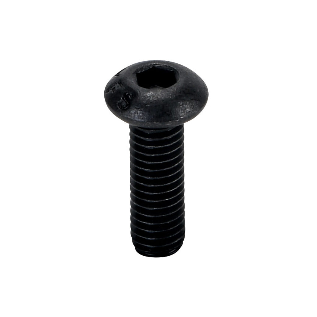 161047 - FATH button head socket cap screw, black, #10-32 UNF x 5/8in, zinc plated steel, slot size 6/8/10. Package of 10. For use with all T-slotted rails. Manufacturer part number: 4ISO7380U1032.62M.