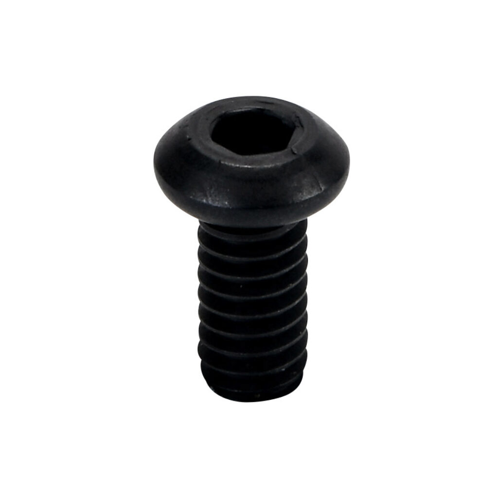 161049 - FATH button head socket cap screw, black, 1/4-20 UNC x 9/16in, zinc plated steel, slot size 6/8/10. Package of 10. For use with all T-slotted rails. Manufacturer part number: 4ISO7380U1/4.56M.