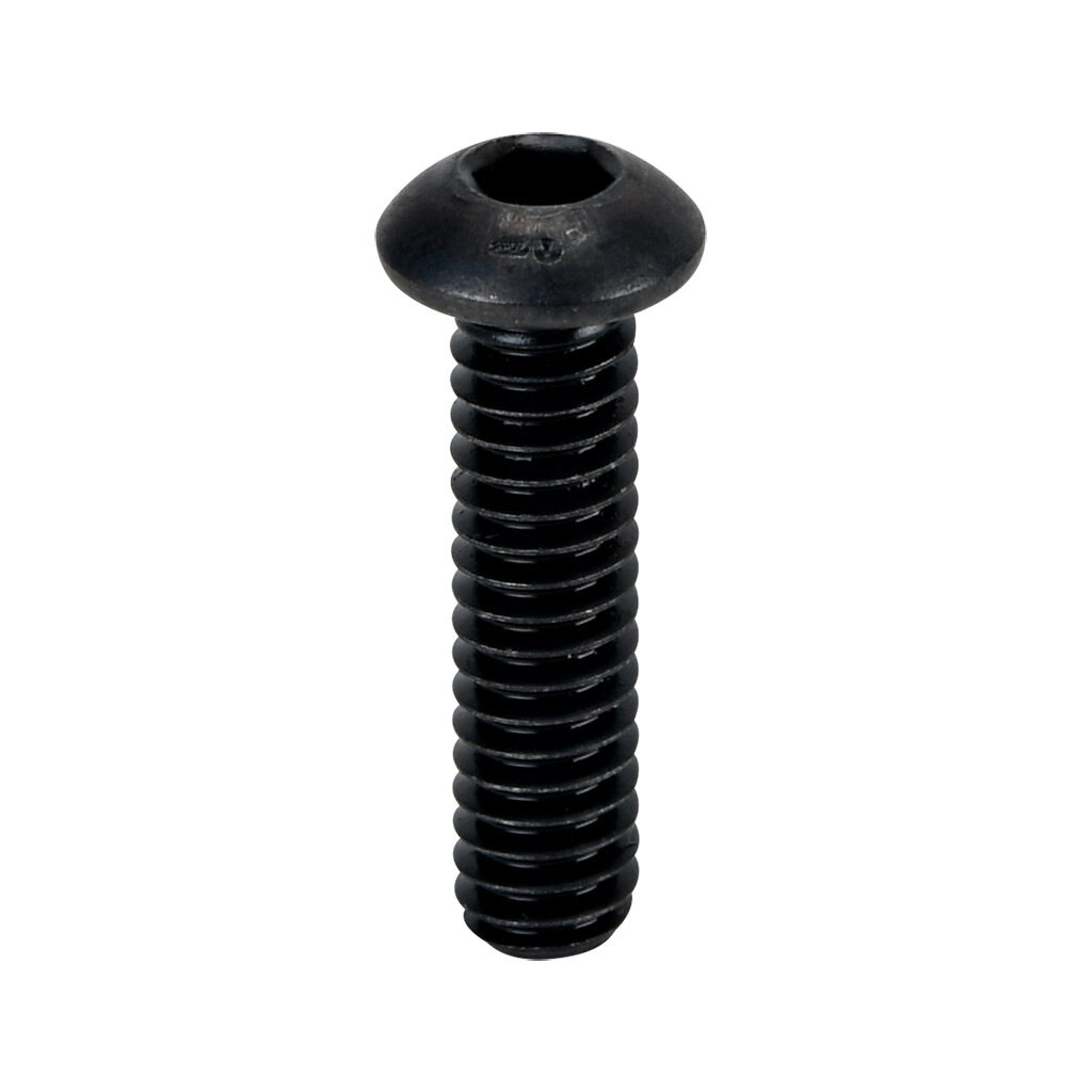 161052 - FATH button head socket cap screw, black, 1/4-20 UNC x 1in, zinc plated steel, slot size 6/8/10. Package of 10. For use with all T-slotted rails. Manufacturer part number: 4ISO7380U1/4-1M.