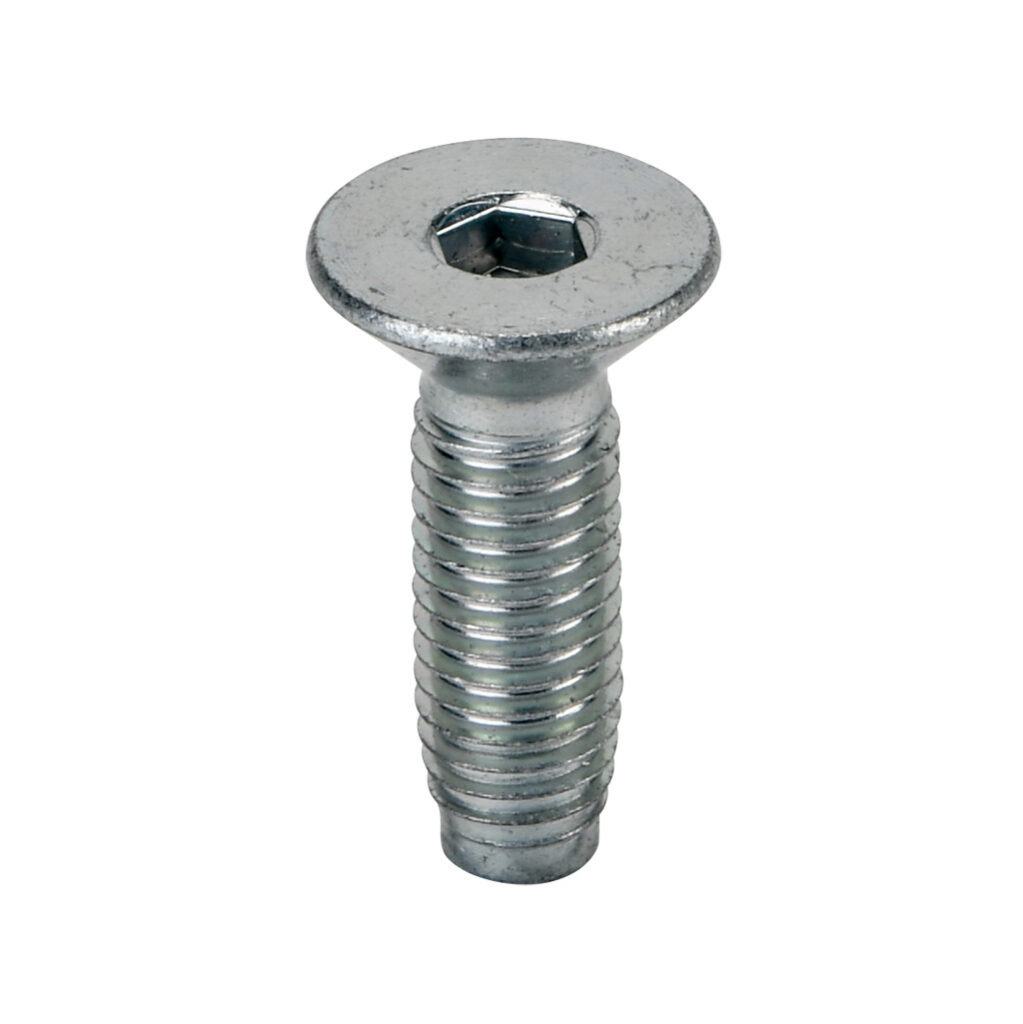 161109 - FATH flat head socket self-tapping screw, silver, S8 x 25mm, zinc plated steel, slot size 8. Package of 10. For use with all 30mm and 60mm profile T-slotted rails. Manufacturer part number: 093S0825C.