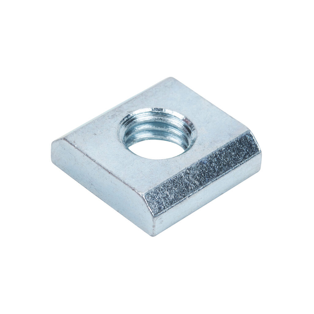162888 - FATH slide-in nut, silver, M10-1.5, zinc plated steel, slot size 10. Package of 10. For use with all 45mm and 90mm profile T-slotted rails. Manufacturer part number: 096ST45M10.