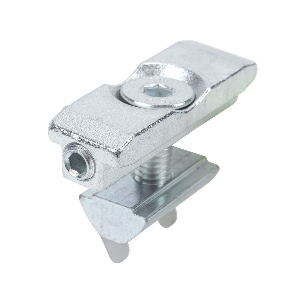 162891 - FATH direct connector, silver, steel, slot size 8. For use with all 1.5in, 3in, 40mm and 80mm profile T-slotted rails. Manufacturer part number: 099DC084040N08.