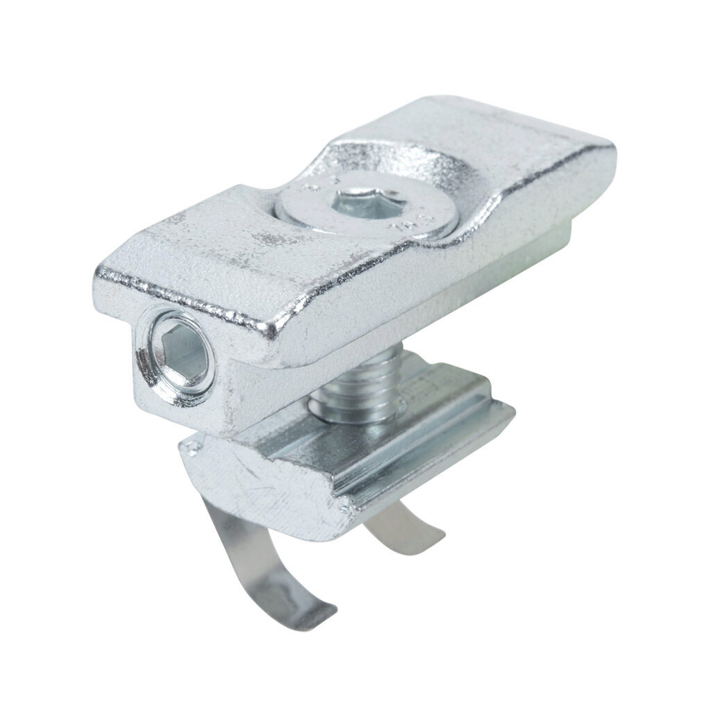 162892 - FATH direct connector, silver, steel, slot size 10. For use with all 45mm and 90mm profile T-slotted rails. Manufacturer part number: 099DC084045N10.