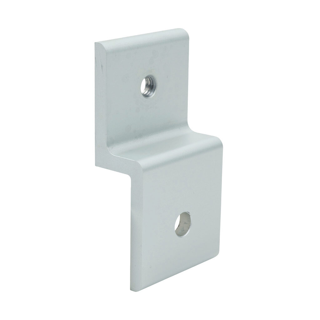 162914 - FATH panel holder, silver, anodized aluminum, slot size 10. For use with all 45mm and 90mm profile T-slotted rails. Manufacturer part number: 093P45N.