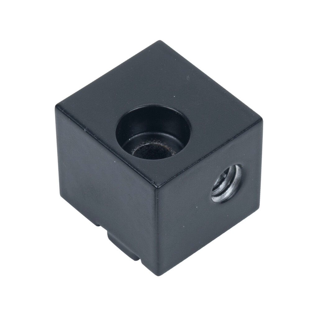162921 - FATH panel mount block, black, powder-coated aluminum, slot size 6. For use with all 1in and 2in profile T-slotted rails. Mounting hardware included. Manufacturer part number: 094A1006S.