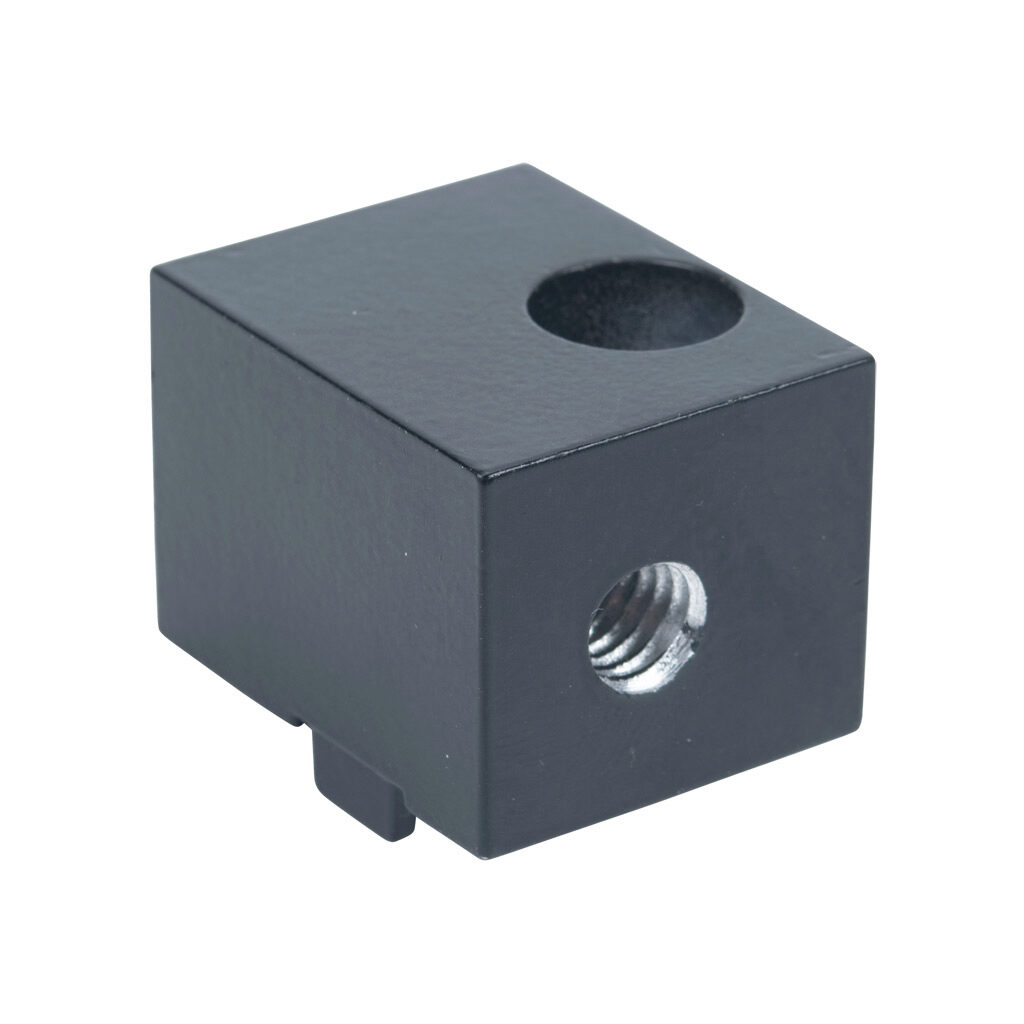 162923 - FATH panel mount block, black, powder-coated aluminum, slot size 8. For use with all 1.5in and 3in profile T-slotted rails. Mounting hardware included. Manufacturer part number: 094A3808S.
