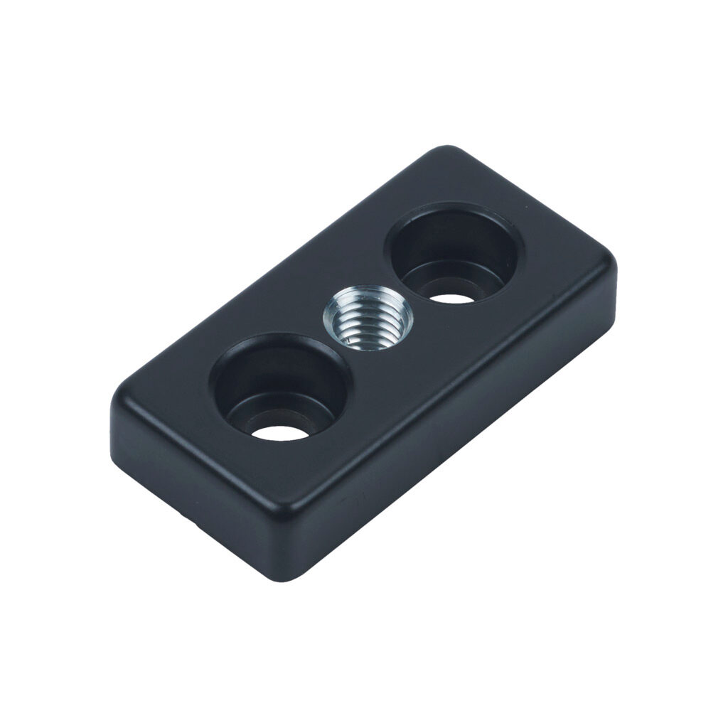 162941 - FATH transport/base plate, black, 30 x 60mm, M10-1.5, die-cast zinc, slot size 8. For use with 30 x 60mm T-slotted rails. Mounting hardware included. Manufacturer part number: 093T30601008S.
