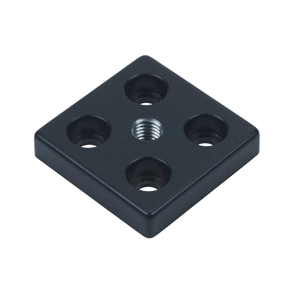162945 - FATH transport/base plate, black, 60 x 60mm, M12-1.75, die-cast zinc, slot size 8. For use with 60 x 60mm T-slotted rails. Mounting hardware included. Manufacturer part number: 093T60601208S.