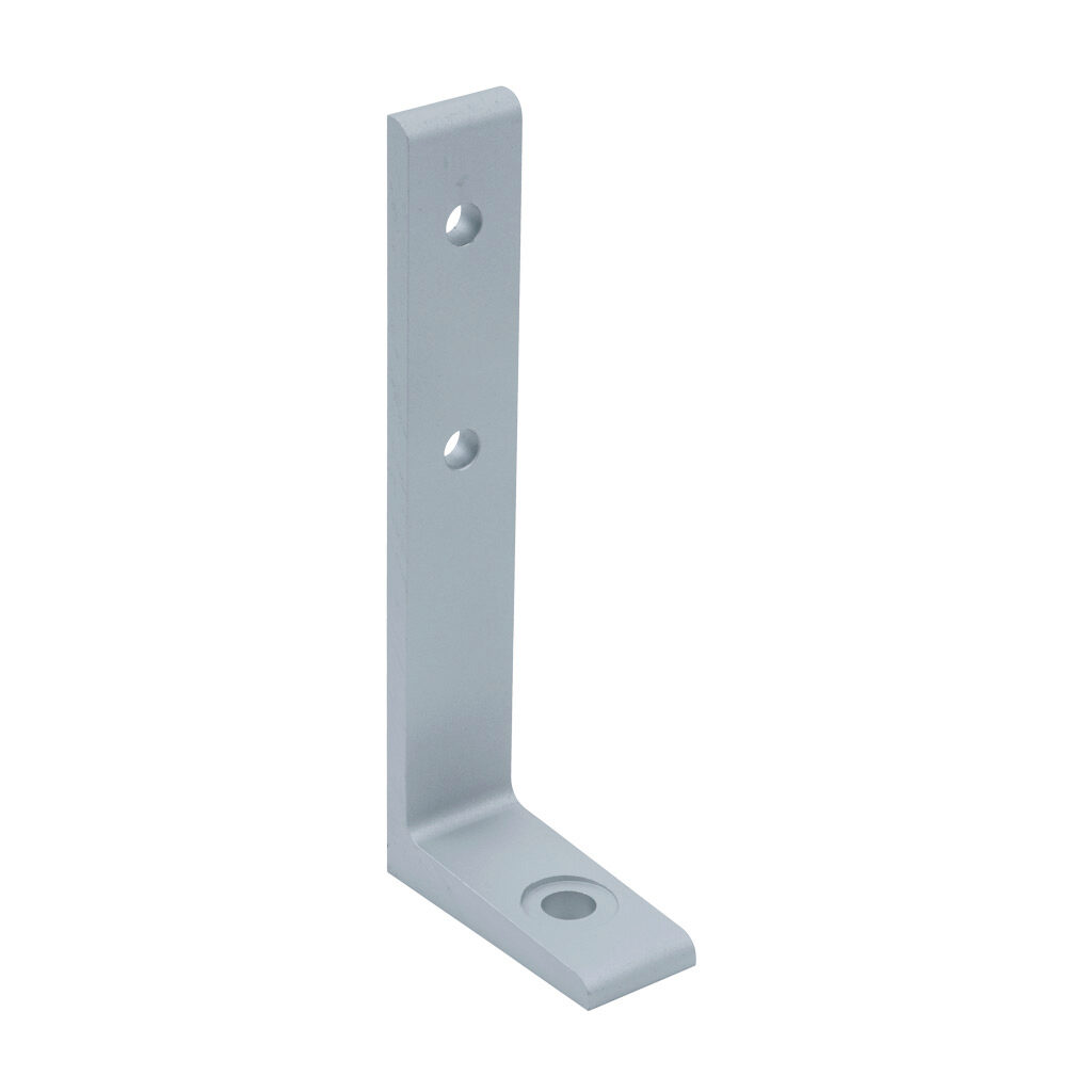 162955 - FATH floor bracket, silver, 23 x 140mm, anodized aluminum, slot size 6. For use with all 1in and 2in T-slotted rails. Manufacturer part number: 093BA14025.