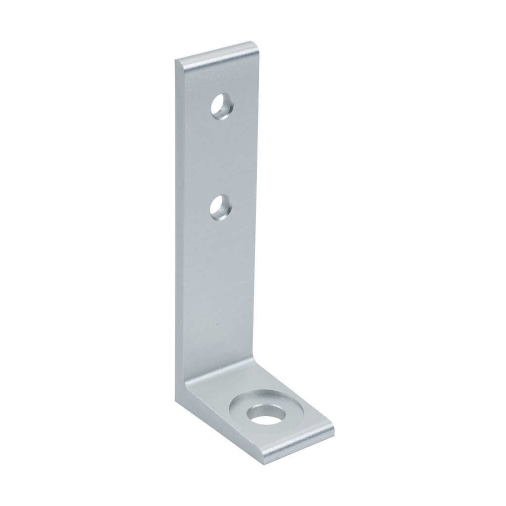 162957 - FATH floor bracket, silver, 34 x 140mm, anodized aluminum, slot size 8. For use with all 1.5in and 3in T-slotted rails. Manufacturer part number: 093BA14038.