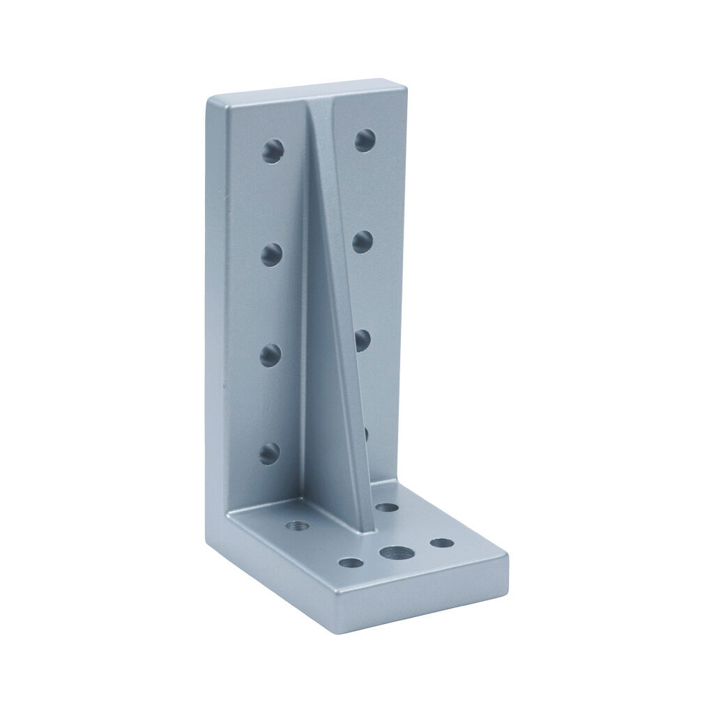 162960 - FATH support bracket, silver, 80 x 180mm, die-cast aluminum, slot size 8. For use with all 80mm profile T-slotted rails. Manufacturer part number: 093W805.