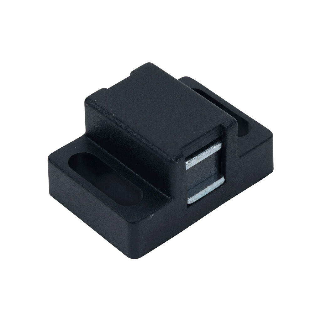 162963 - FATH magnetic catch, black, nylon/steel, slot size 6/8/10. For use with all T-slotted rails. Manufacturer part number: 093044.