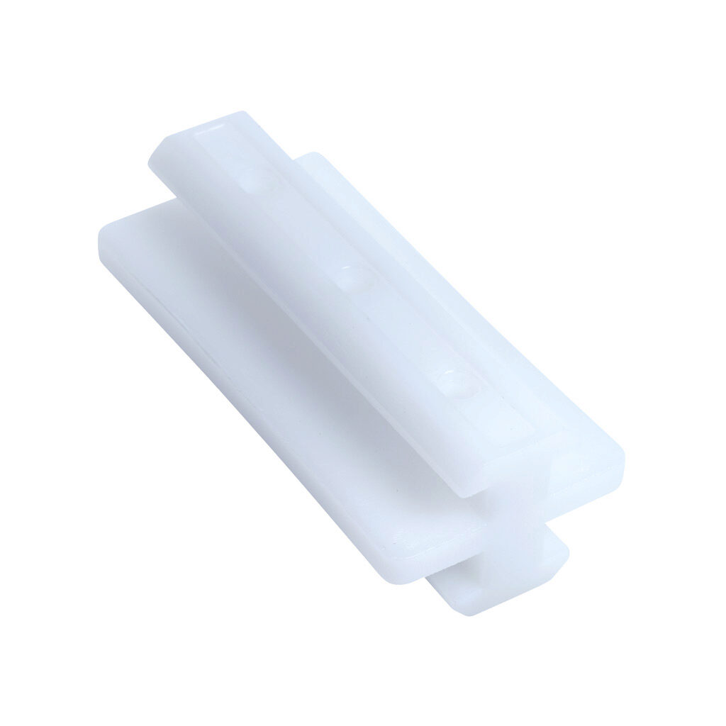 162969 - FATH profile slider center slot, white, polyoxymethylene (POM), slot size 10. For use with all 45mm and 90mm profile T-slotted rails. Manufacturer part number: 093SM10S03.