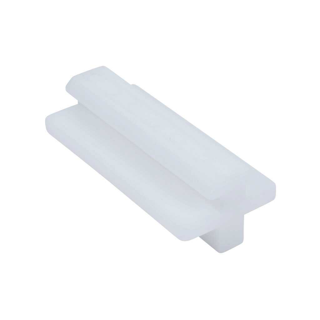 162970 - FATH profile slider center ridge, white, polyoxymethylene (POM), slot size 10. For use with all 45mm and 90mm profile T-slotted rails. Manufacturer part number: 093SM10S04.