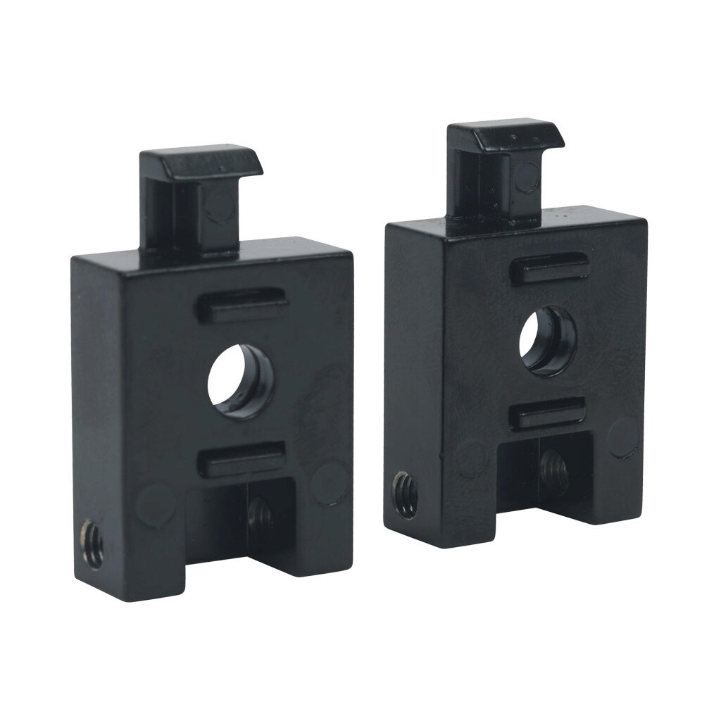 162977 - FATH hanger, black, die-cast zinc, slot size 6/8. For use with all 1in, 1.5in, 2in, 3in, 30mm, 40mm, 60mm and 80mm profile T-slotted rails. Manufacturer part number: 093160.