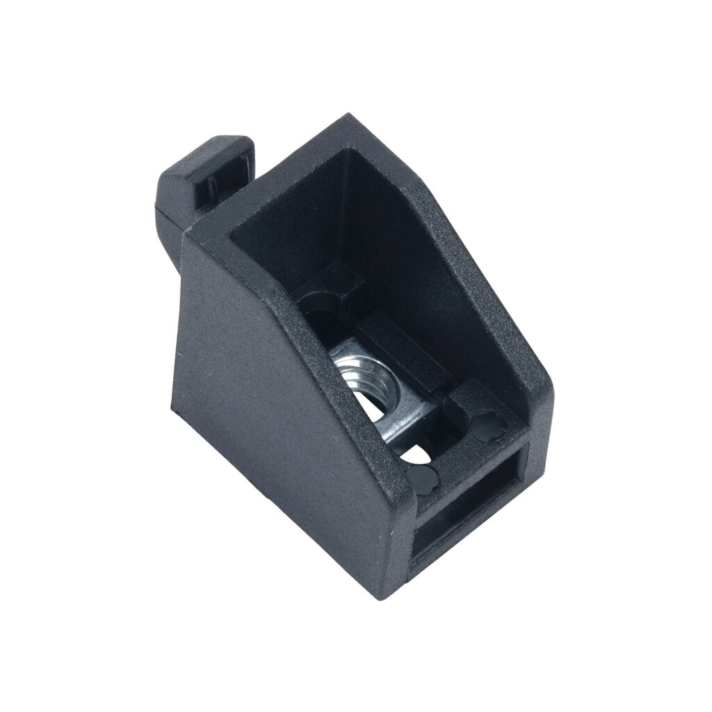 162979 - FATH panel uni-block, black, nylon, slot size 8. Package of 10. For use with all 1.5in, 3in, 40mm and 80mm profile T-slotted rails. Manufacturer part number: 094035U1/4.