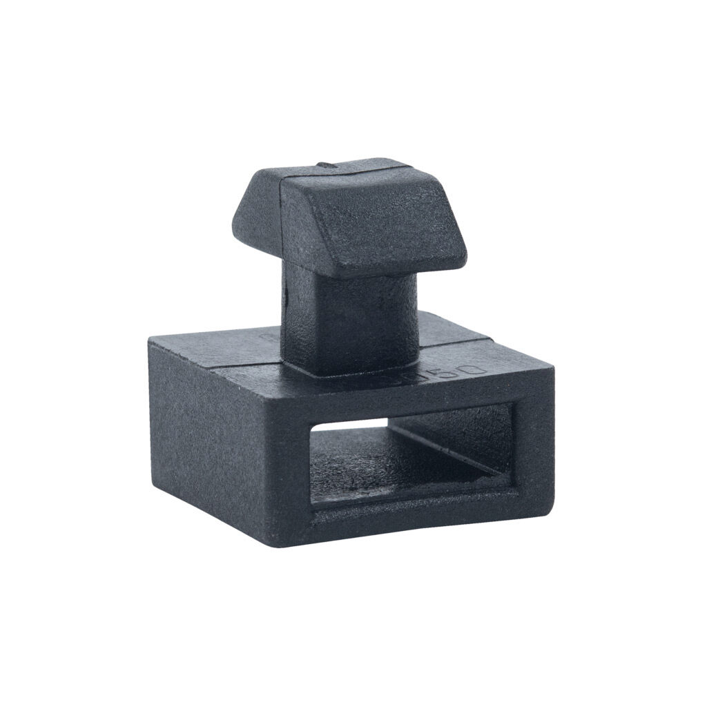 162984 - FATH cable binder block, black, nylon, slot size 10. Package of 10. For use with all 45mm and 90mm profile T-slotted rails. Manufacturer part number: 093050.