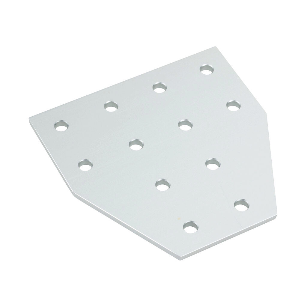 162988 - FATH T-shaped flat plate, silver, 12 holes, anodized aluminum, slot size 8. For use with all 60mm profile T-slotted rails. Manufacturer part number: 093VT120120D.
