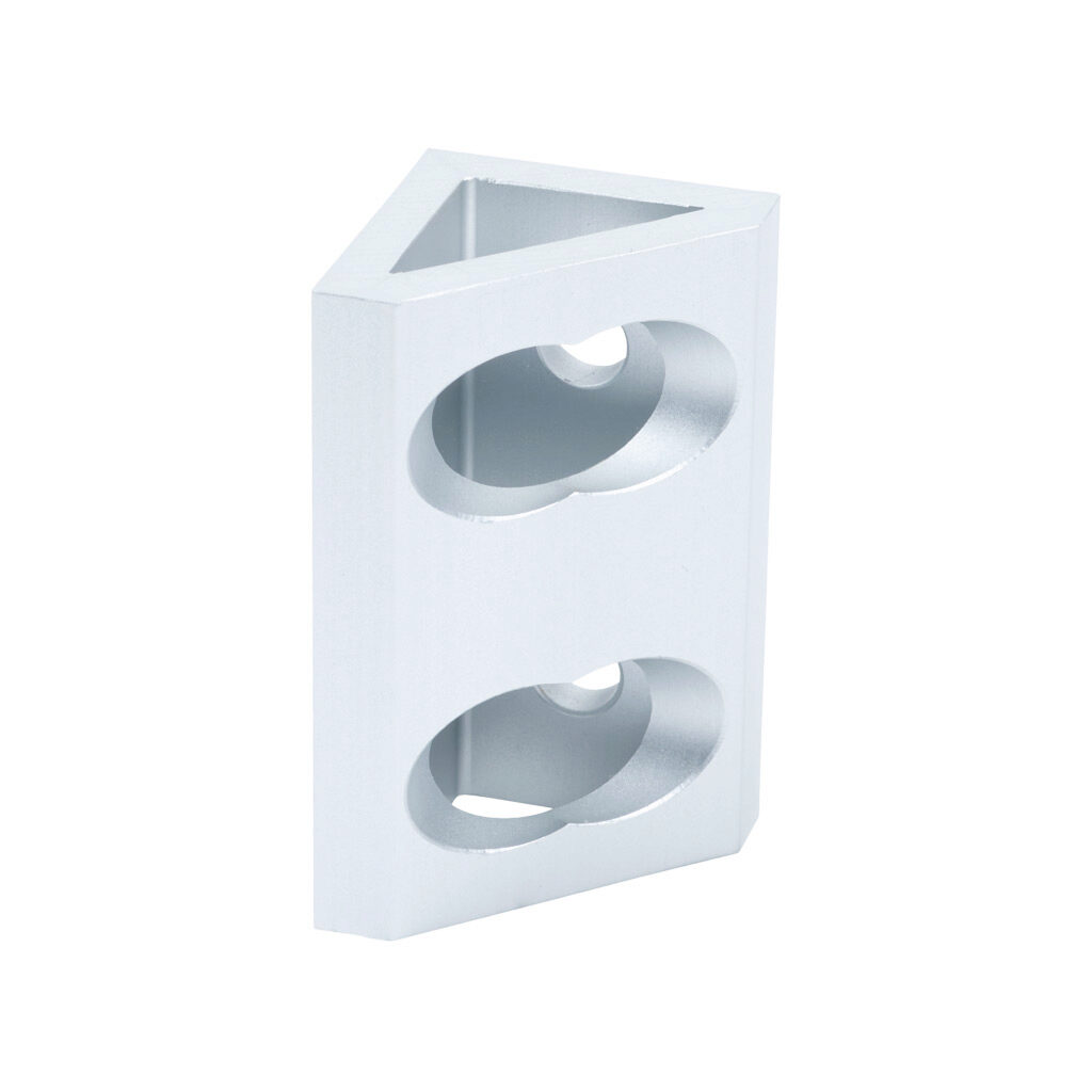 162991 - FATH wide gusseted inside corner bracket, silver, 90-degree, 4 holes, anodized aluminum, slot size 8. For use with all 60mm profile T-slotted rails. Manufacturer part number: 093WD8303N08.