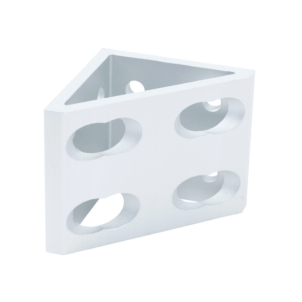162992 - FATH gusseted inside corner bracket, silver, 90-degree, 8 holes, anodized aluminum, slot size 8. For use with all 60mm profile T-slotted rails. Manufacturer part number: 093W8603N08.