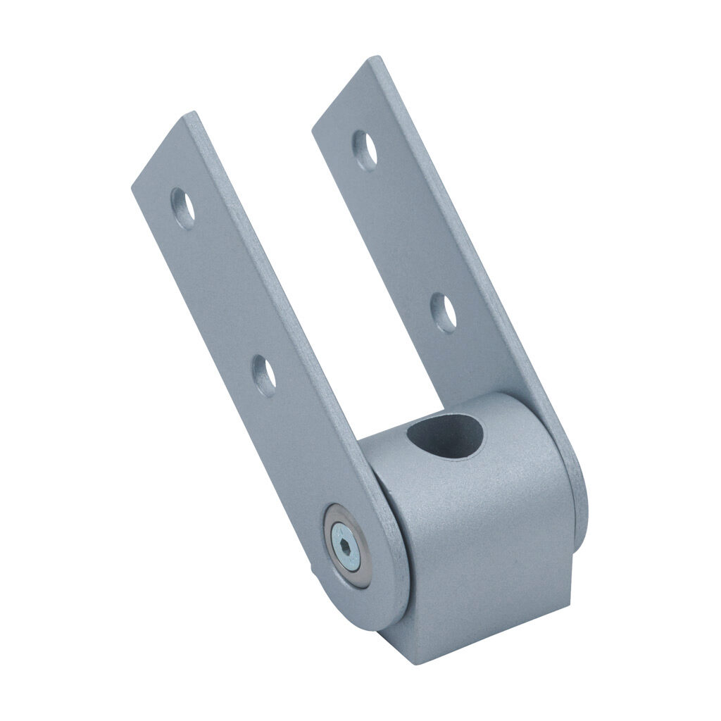163014 - FATH 1-slot pivot joint, silver, 180-degree, die-cast zinc/die-cast aluminum/nylon, slot size 8. For use with all 30mm profile T-slotted rails. (2) slot keys included. Manufacturer part number: 093GV30.