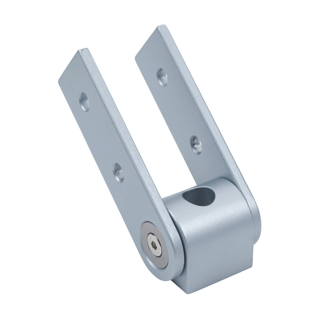 163015 - FATH 1-slot pivot joint, silver, 180-degree, die-cast zinc/die-cast aluminum/nylon, slot size 8. For use with all 40mm profile T-slotted rails. (2) slot keys included. Manufacturer part number: 093GV40.