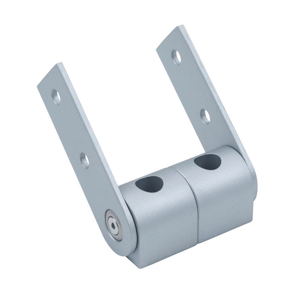 163017 - FATH 2-slot pivot joint, silver, 180-degree, die-cast zinc/die-cast aluminum/nylon, slot size 8. For use with all 60mm profile T-slotted rails. (4) slot keys included. Manufacturer part number: 093GV3060.
