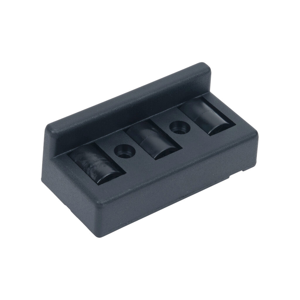 163020 - FATH roller element with guide, black, thermoplastic polyurethane/nylon/steel, slot size 8. For use with all 1.5in, 3in, 40mm and 80mm profile T-slotted rails. Mounting hardware included. Manufacturer part number: 09309304.