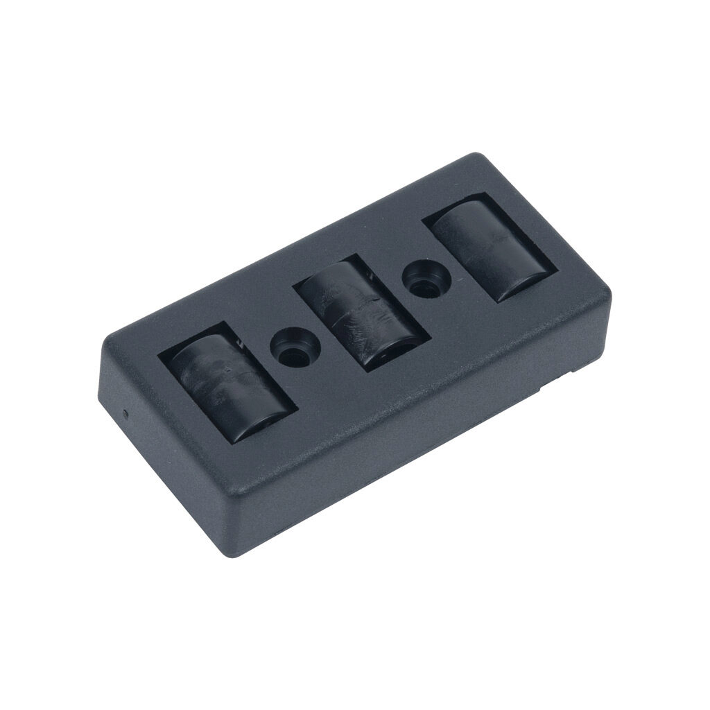 163023 - FATH roller element, black, thermoplastic polyurethane/nylon/steel, slot size 10. For use with all 45mm and 90mm profile T-slotted rails. Mounting hardware included. Manufacturer part number: 09309302.