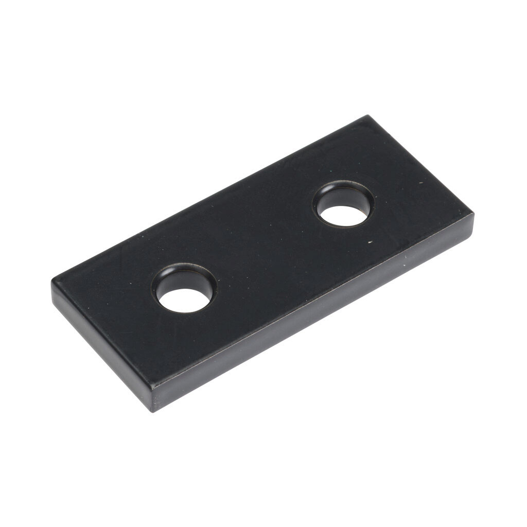 166234 - FATH straight flat plate, black, 2 holes, aluminum, slot size 6. For use with all 1in and 2in profile T-slotted rails. Manufacturer part number: 093EVA2551S.
