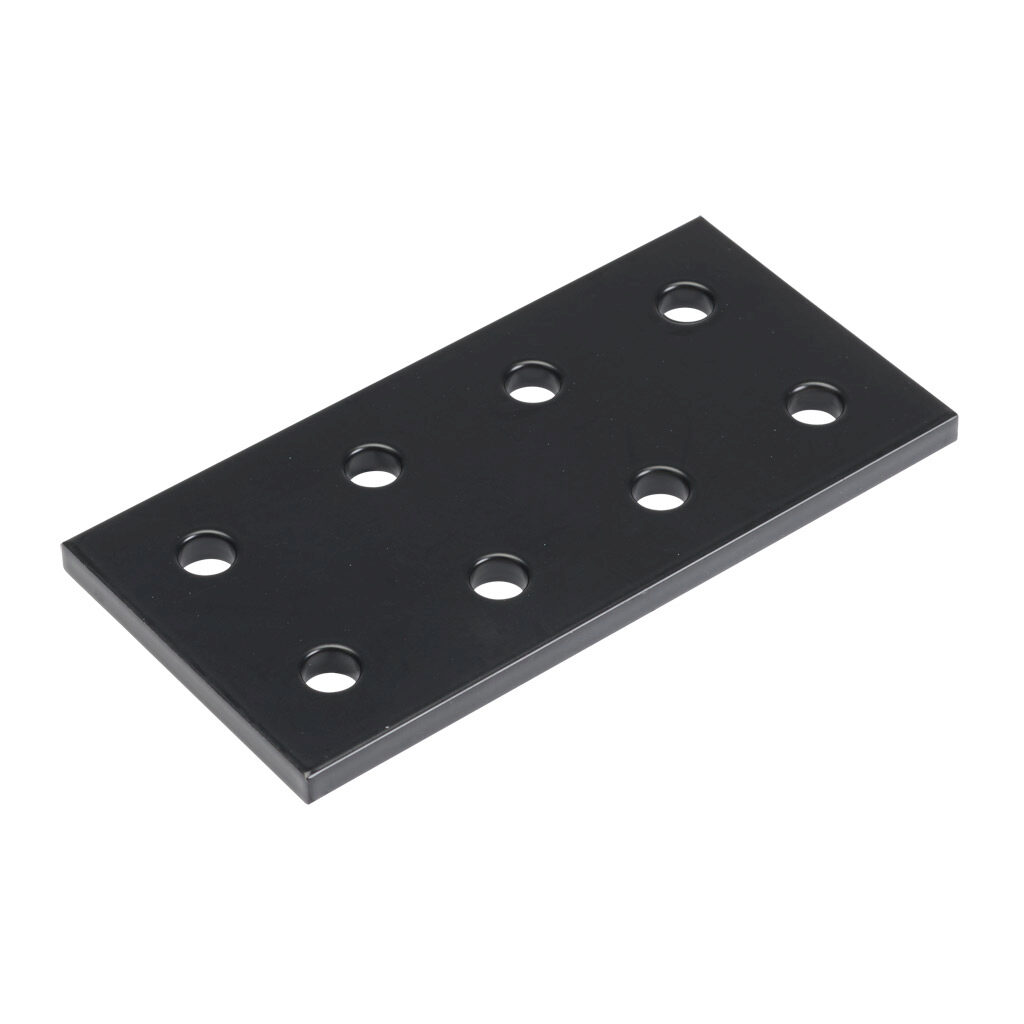 166239 - FATH rectangular flat plate, black, 8 holes, aluminum, slot size 6. For use with all 1in and 2in profile T-slotted rails. Manufacturer part number: 093EVD51102S.