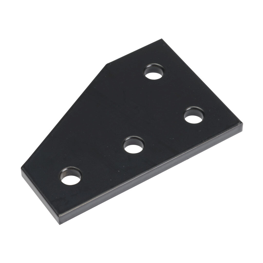 166240 - FATH flat plate, black, 90-degree, 4 holes, aluminum, slot size 6. For use with all 1in and 2in profile T-slotted rails. Manufacturer part number: 093EVL5176S.