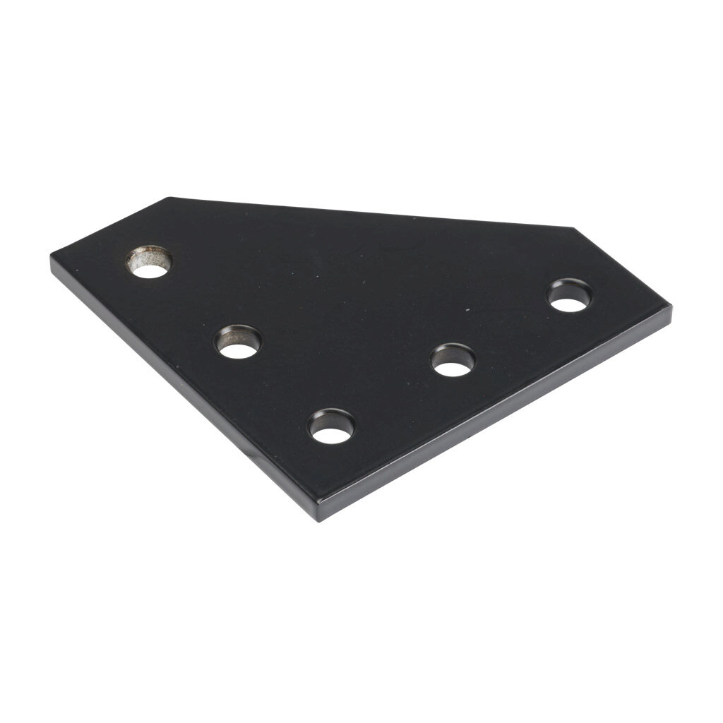 166241 - FATH flat plate, black, 90-degree, 5 holes, aluminum, slot size 6. For use with all 1in and 2in profile T-slotted rails. Manufacturer part number: 093EVL7676S.