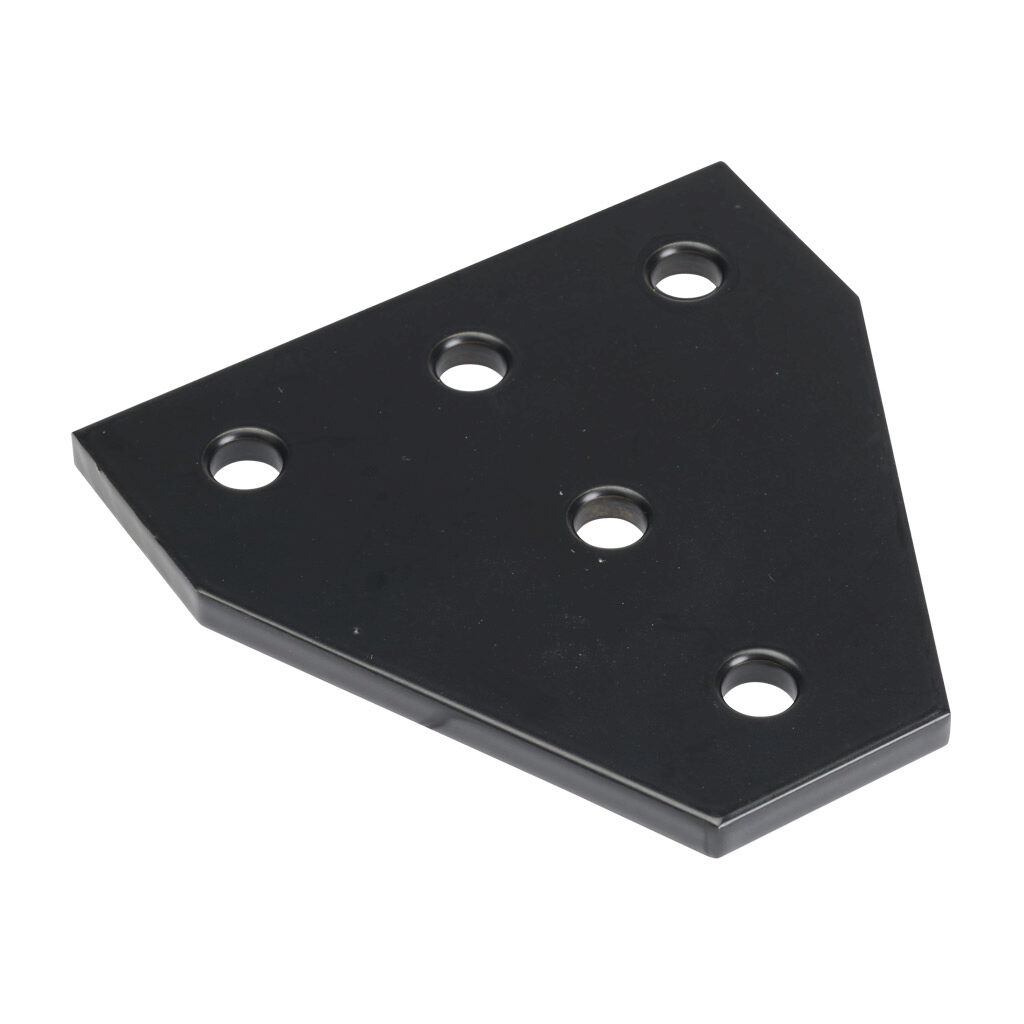 166243 - FATH T-shaped flat plate, black, 5 holes, aluminum, slot size 6. For use with all 1in and 2in profile T-slotted rails. Manufacturer part number: 093EVT7676S.