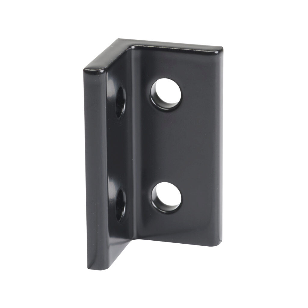 166251 - FATH wide inside corner bracket, black, 90-degree, 4 holes, aluminum, slot size 6. For use with all 1in and 2in profile T-slotted rails. Manufacturer part number: 093EWD5125S.