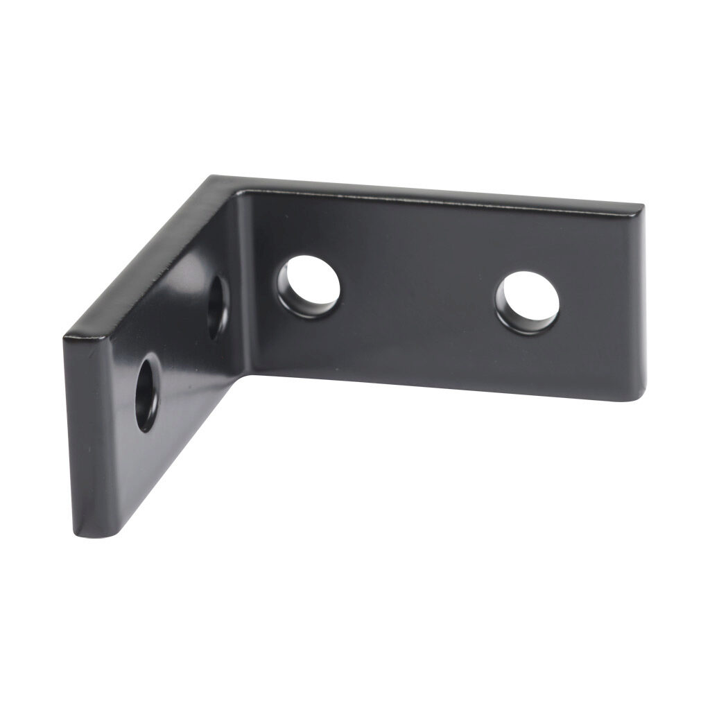 166252 - FATH tall inside corner bracket, black, 90-degree, 4 holes, aluminum, slot size 6. For use with all 1in and 2in profile T-slotted rails. Manufacturer part number: 093EWD2551S.